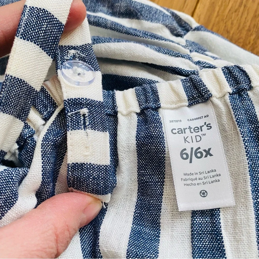 Carter’s Linen Blend Girls Striped Dress Size 6/6X Adjustable Straps